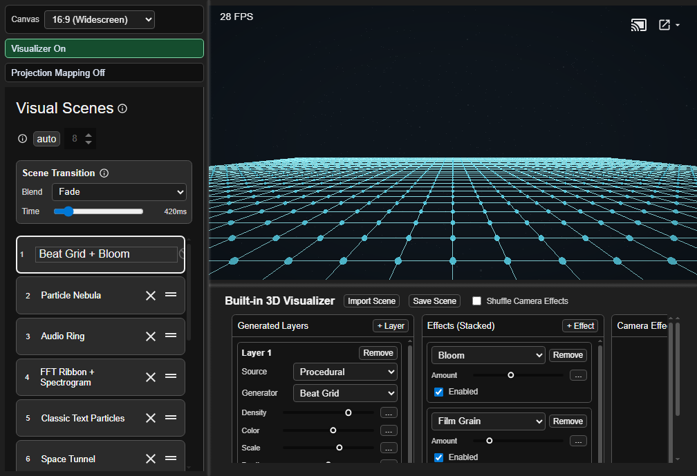 Captivate 2 visualizer with beat grid scene